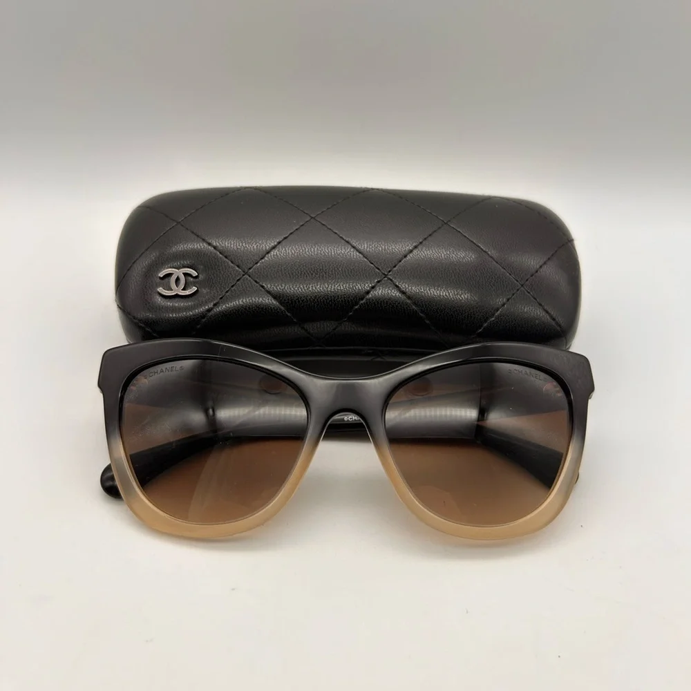 CHANEL Acetate CC Cat Eye Summer Sunglasses 5350 Black Beige Ombré